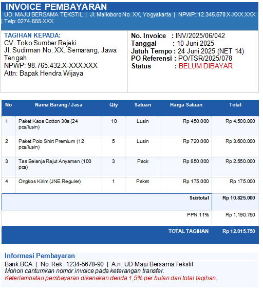 Contoh Invoice Pembayaran