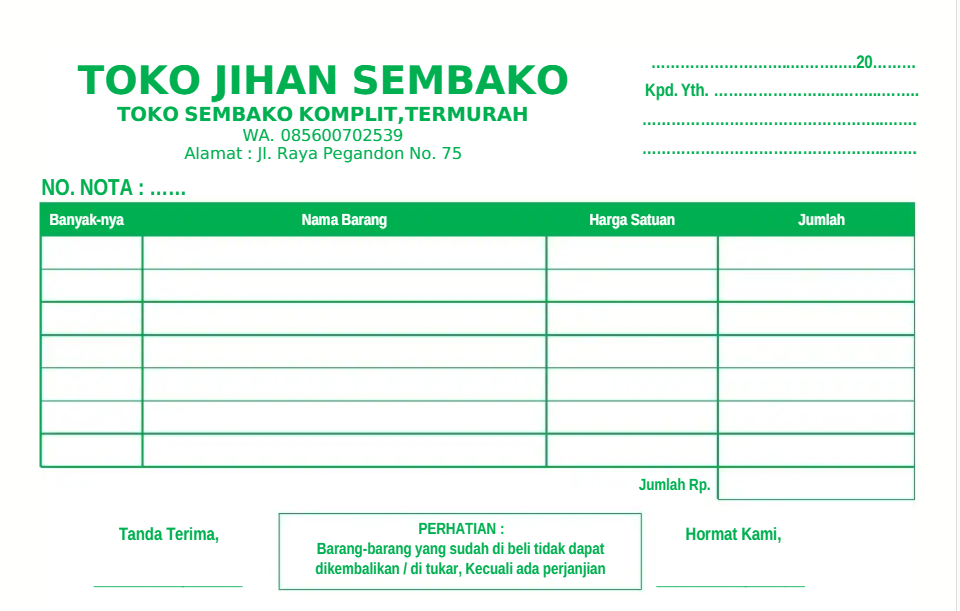 Contoh Nota Pembelian