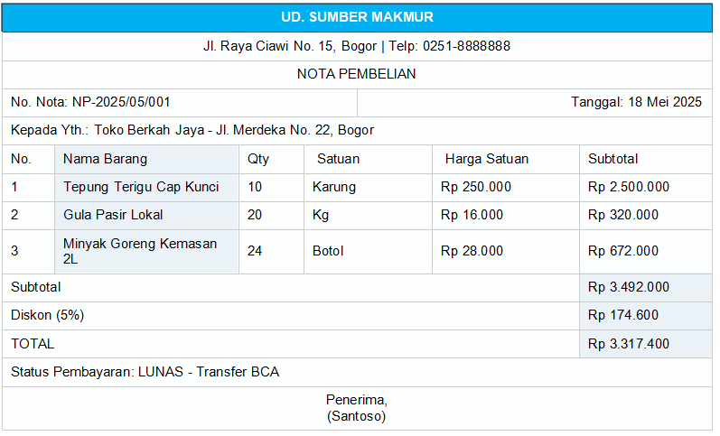 Contoh Nota Pembelian