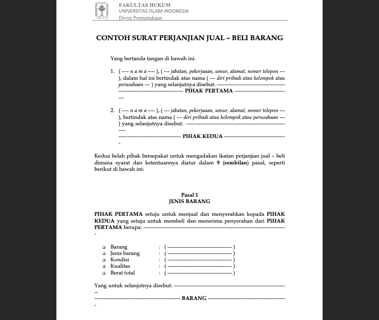 Surat Perjanjian Jual Beli